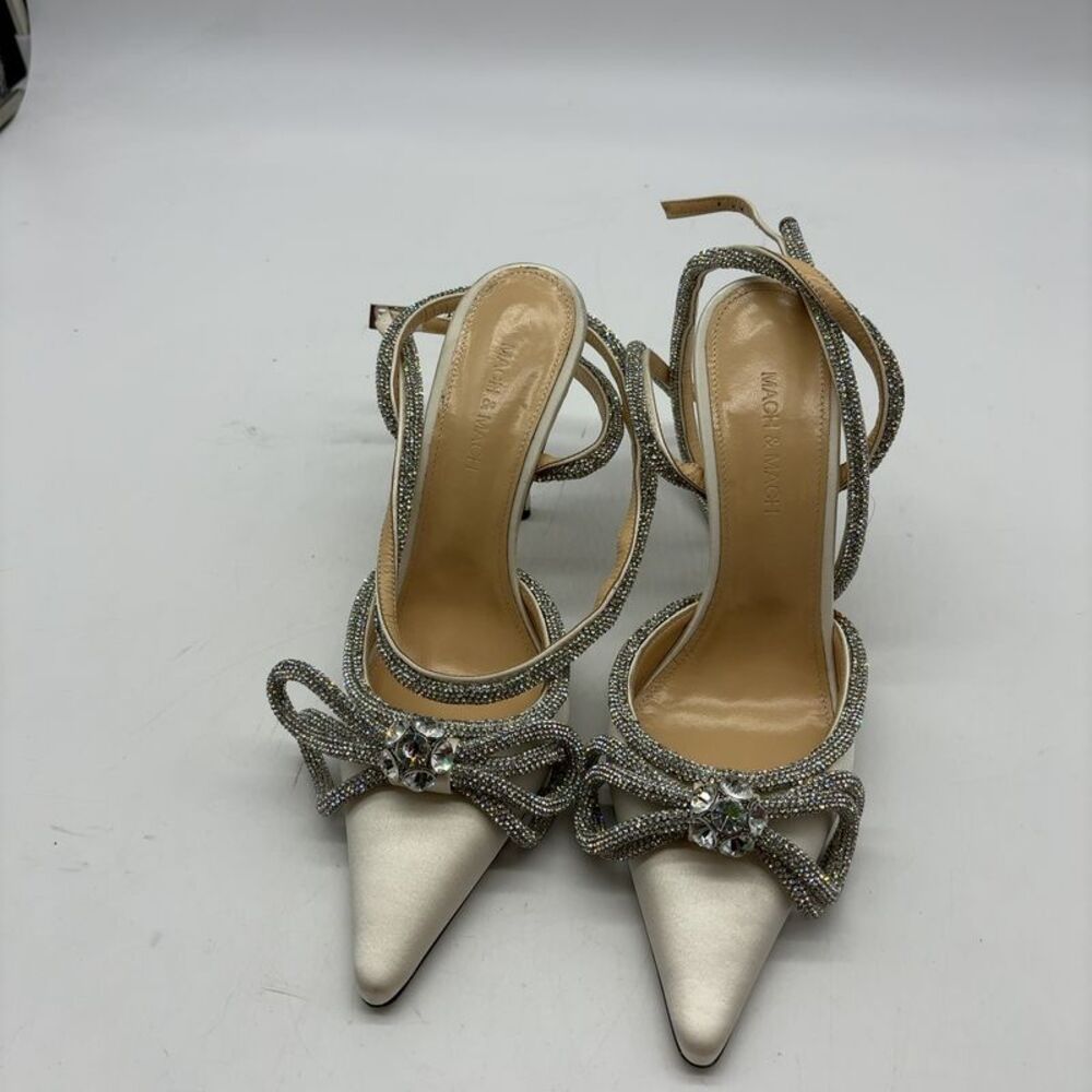 MACH & MACH White satin double bow pumps